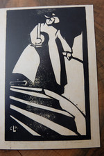 Ernst Ludwig Kirchner "Mädchen auf Treppe Leuchtend, Linolschnitt Kunstpostkarte