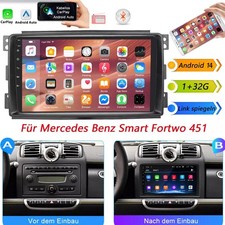 Autoradio Android 14 Carplay GPS Navi RDS WIFI Für Smart Fortwo 451 2005-2010