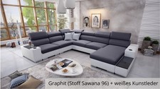 Wohnlandschaft Sofa U Form Bettfunktion Polstersofa PERS VIII Kunstleder Gewebe