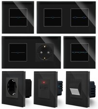 Touch Lichtschalter Steckdose Wechselschalter Dimmer Glas Schwarz LUXUS-TIME