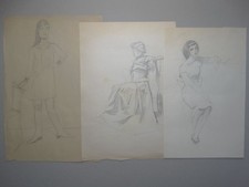 Frauen Körperstudien stehend sitzend - 3 Bleistiftzeichnungen - 1950