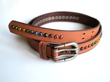 FREDsBruder Damengürtel Ledergürtel  Leder bunte Nieten Braun 2,4 cm Größe 85