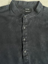 Neu Designer Markenhemd Leinenhemd mit Stehkragen orig. Iconic