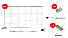 50x Bauzaun +  Betonfuß und Verbinder Set, Verzinkt Mobilzaun 3,5m * 2m, 175m