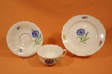 Meissen Gedeck bunte Blumen für Tee o. Kaffee Teller / Tasse - Porzellan