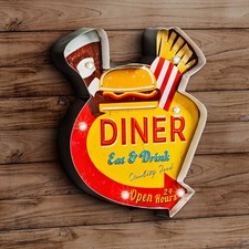 Blechschild New Diner LED