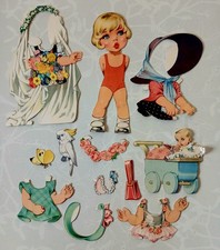 Wunderschöne uralte Anziehpuppe SUSI Pappe H 20 cm