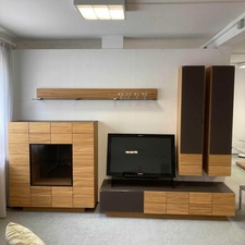 Voglauer Wohnwand V-Montana Kernbuche mit Glasfronten Montegrau