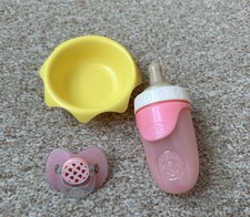 Baby Born Flasche Nuckel pink Schale gelb Zapf Creation Schnuller Nuckelflasche