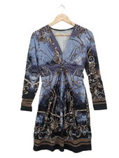 COMMA Langarmkleid Damen Kleid Gr. DE 38 blau-schwarz-braun Casual-Look