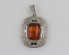 Schöner Anhänger aus Silber 835 mit Bernstein vintage Fischmarke Fischland