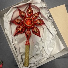 Christbaumspitze Stern mit Reflex Lauscha Glas mundgeblasen und handbemalt