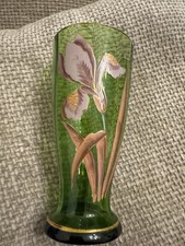 2 Jugendstil Gläser grün Iris Emailmalerei Goldrand handbemalt ca. 1900 Art Nouv