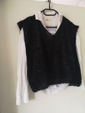 Handgestrickter Alpaka Pullunder Schwarz Weste Strickware M