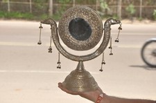 Alte Weiß Metall Rund Eingraviertes Handgefertigt Eitelkeit Dekorativ Spiegel,