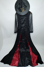 Seahare Damen Hexen Kostüm mit Hut Schwarz Rot Elegant Fasching Helloween  Gr L