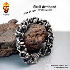 14 mm Skull Armband - Edelstahl Biker Herren Totenkopf Panzerarmband Anhänger