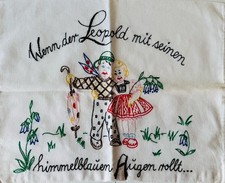 Omas Kissenbezug-Handarbeit-Stickerei- Paar -  Blumen Vintage Leinen