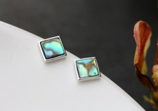 D10 Ohrringe Ohrstecker Quadrat Abalone Muschel Seeopal 925 Sterling Silber