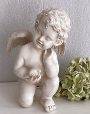 Alter, großer Engel Putte mit Schnecke, Creme - Weiß , H: 23 cm, 90 er Jahre