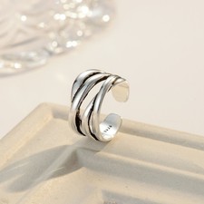 Ring 925 Sterling Silber – Breiter Streifenring, Reihen-Stil & Verstellbar 53-60