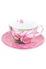 PPD PORZELLAN Tassen Set 2x Tasse Unterteller Rosa Blumen Vintage Elegant