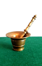 Alter Mörser+Stößel Messing aus der 20.Jh Mörser Hoch 7,5cm Ø 11,5cm Stößel 19,9