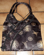 Tasche Handtasche Braun mit Chinesischer Stickerei ca. 26 x 37 cm NEU