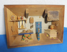 ?3D Holz Wandbild?Diorama Bauernstube Miniatur Alpenstil Handarbeit Vintage
