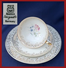 PMR Jaeger & Co. Bavaria: Sammelgedeck Goldbordüre + Blumen 3-teilig Sammeltasse
