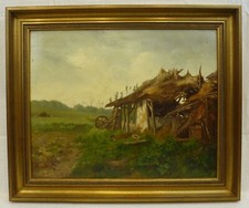 (B1782) Ölgemälde "Verfallene Bauernkate" wohl Frankreich 19. Jahrhundert