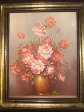 Vintage Blumen Ölgemälde von Robert Cox - signiert, Original Stillleben in Ornat