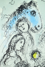 Marc CHAGALL Lithografie  - Das blaue Ross - Galerierahmung + Expertise