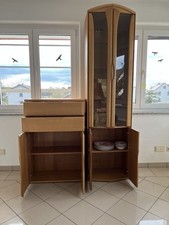 Spitzvitrine mit 2 Glasstüren, 2 Holztüren Und Seitenschrank,Erle Massiv