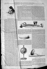 Original alter antiker Druck 1844 Holz Gravur Lampe Sandbeutel Polierer viktorianisch