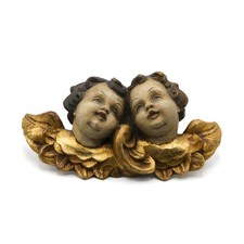 1 Paar geflügelte Puttenköpfe aus Holz geschnitzt 30 x 16 cm