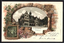 Passepartout-Lithographie Freiburg / Breisgau, Rathaus, Wappen 1902 