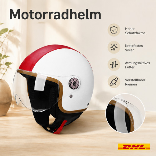 Motorradhelm rot weiß - 3/4,