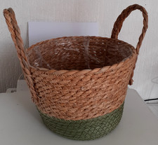 Dekorativer Korb f. Blumen / Obst mit 2 Henkeln aus Seegras +Nässeschutz 23x17cm