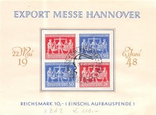 829531) all. Bes. Sonderblatt Exportmesse Hannover mit 4erBlock VZd2 gest.