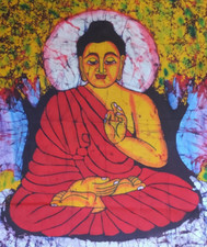 Wandbehang Tuch UNIKAT Handarbeit BATIK 90cm x 67cm ungesäumt Bild BUDDA Buddah