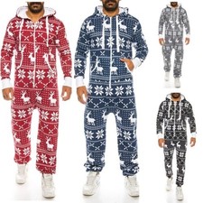 Herren Winter Jumpsuit mit Kapuze – Kuscheloverall Norwegermuster