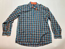 Cavori Hemd XL | Karo Blau Orange Braun | Baumwollmix Langarm | Casual Business 