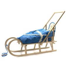HolzFee Babyschlitten Baran Baby Blau Schlitten Holz Hörnerschlitten 120 cm