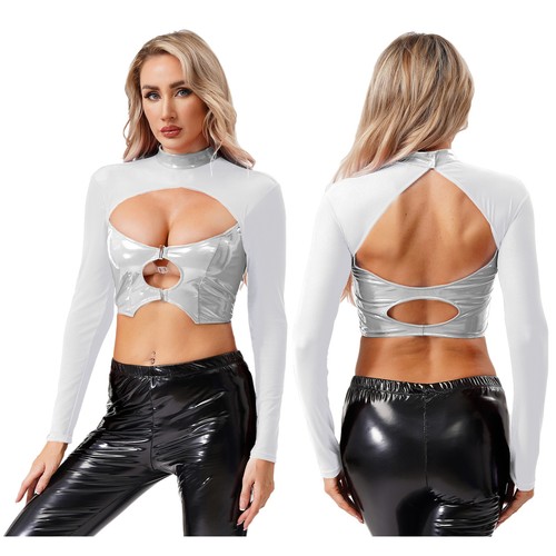 Damen wetlook kunstleder crop - kunstleder,