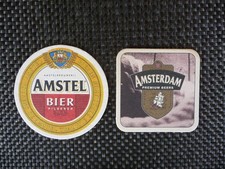 2 Bierdeckel von der Brauerei : Amstel Bier + Grolsch, Koninklijke, Niederlande