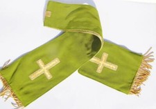 Antik Katholisch Priester Maniple Altar Gewand Stola Grün Seide Stickerei Kreuz