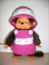 Monchichi Kleidung -20cm- Kleid+Hut+Slip - pink-weiß-türkis - NEU