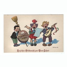 Künstler-AK Neujahr / Kapelle, Trio mit Kontrabass, Gesang und Laute