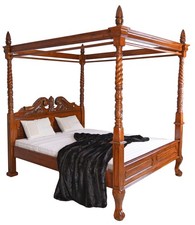 Himmelbett Holz Massivholzbett Antik Bett Baldachin Ehebett Mahagoni Doppelbett